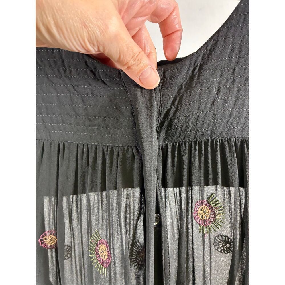 Antik Batik Sheer Embroidered Long Sleeve Blouse in Black Size S - Picture 3 of 11